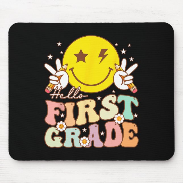 Hello First Grade Hippie Smile Face 1st Grade Back Mouse Mat (Front)