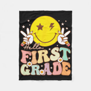 Hello First Grade Hippie Smile Face 1st Grade Byck Fleece Blanket