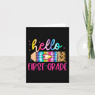 Hello First Grade Leopard Tie Dye Pencil Cute Tea Card