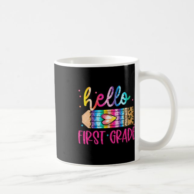 Hello First Grade Leopard Tie Dye Pencil Cute Teac Coffee Mug (Right)