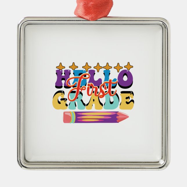 Hello First Grade Metal Tree Decoration (Front)