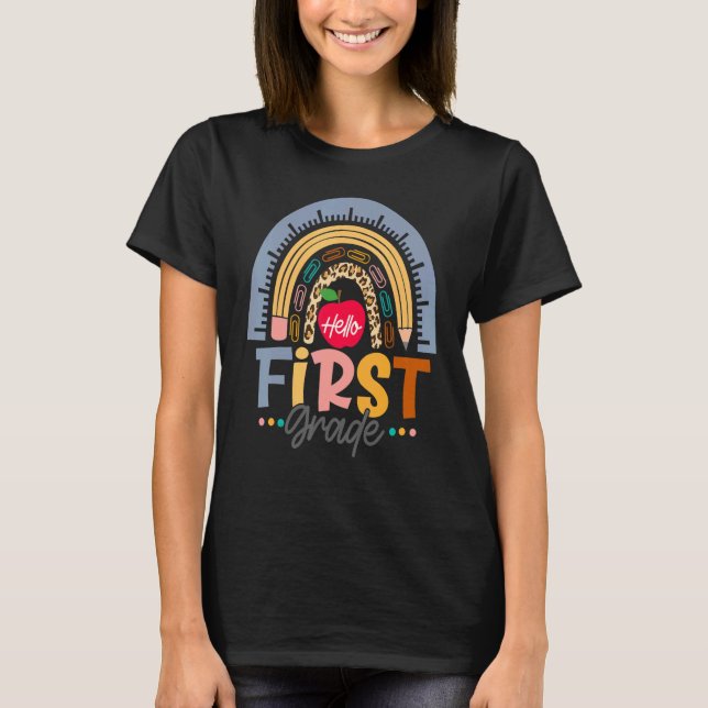 Hello First Grade Rainbow Back To School Teacher S T-Shirt (Front)