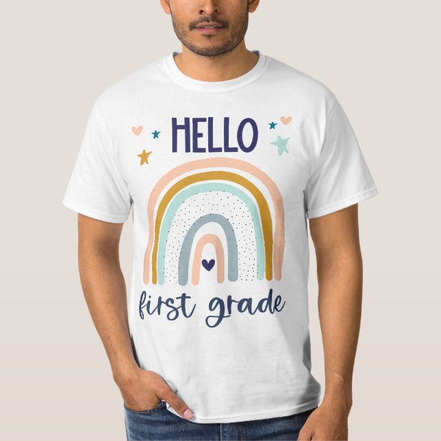 Hello First Grade Retro Rainbow Cute for Teaher Gi T-Shirt (Front)