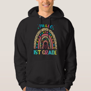 Hello First Grade Retro Rainbow Heart For Teachers Hoodie