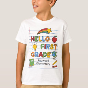 Hello First Grade School Paper Lines & Doodles T-Shirt