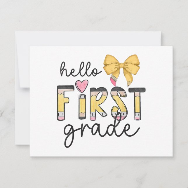 Hello First Grade Teacher Coquette Pencil Bow Back (Front)