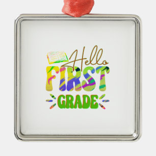 Hello First Grade Teacher Metal Tree Decoration