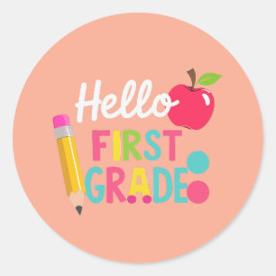 Hello First Grade Team 1st Grade Back to School Classic Round Sticker