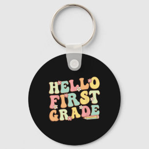 Hello First Grade Team 1st Grade Teacher Girl Back Key Ring
