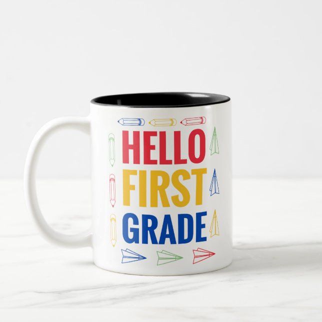Hello First Grade Two-Tone Coffee Mug (Left)