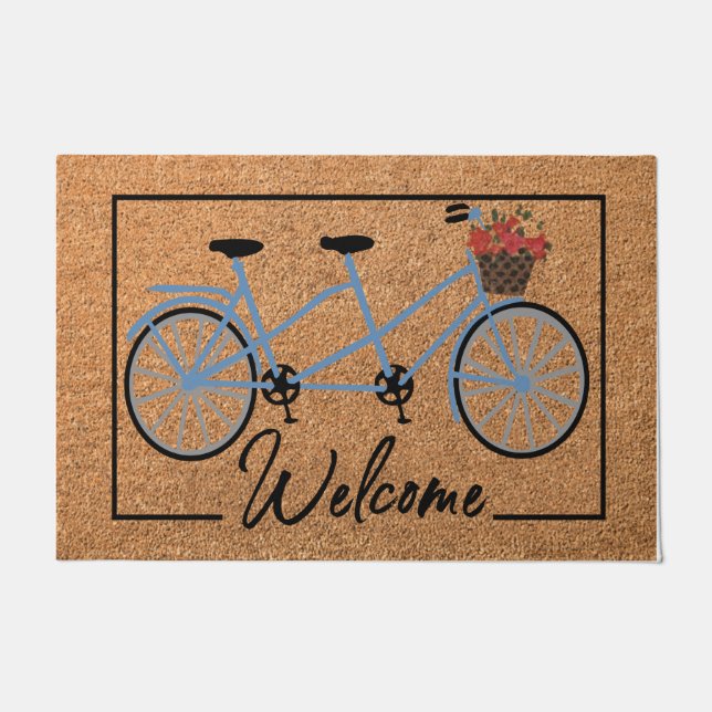 Hello Floral Bicycle Doormat, Best Cyclist Welcome Doormat (Front)