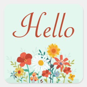 Hello Floral Mint Green Flowers Sticker / Seal
