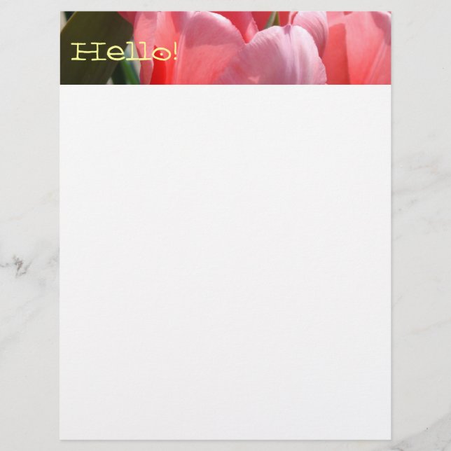 Hello! Flyers paper Pink Tulip Flowers Spring (Front)