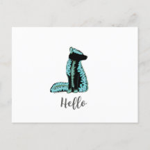 "Hello" Folk Fox Postcard Travel World USA