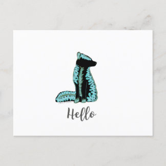 "Hello" Folk Fox Postcard Travel World USA