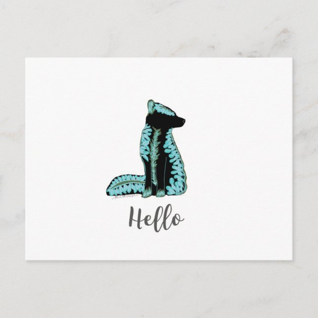"Hello" Folk Fox Postcard Travel World USA (Front)
