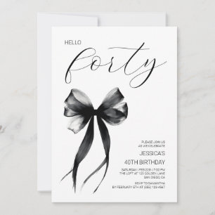 Hello Forty Black Bow Elegant 40th Birthday Party Invitation
