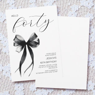 Hello Forty Black Bow Elegant 40th Birthday Party Invitation