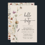 Hello Forty Boho Birthday Invitation<br><div class="desc">Hello Forty Boho Birthday Invitation. This stylish & elegant 40th birthday invitation features gorgeous hand-painted watercolor wildflowers arranged as a lovely side bouquet with an elegant hand-lettered script. Find matching items in the Boho Wildflower Wedding Collection.</div>