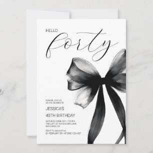 Hello Forty Elegant Script Bow 40th Birthday Party Invitation