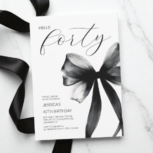 Hello Forty Elegant Script Bow 40th Birthday Party Invitation
