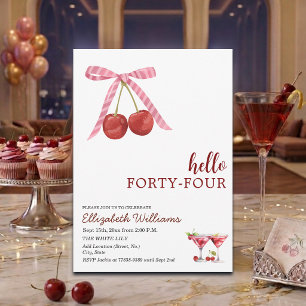 Hello Forty Four Cherry Martini Birthday Party Invitation
