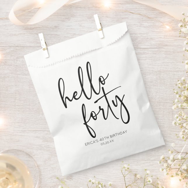 Hello Forty Minimalist 40th Birthday Party Favour Bags (Clipped)