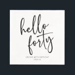 Hello Forty Minimalist 40th Birthday Party Napkin<br><div class="desc">These are Hello Forty Minimal Minimalist Black White 40th Birthday Party Paper Napkins!</div>