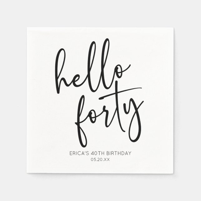 Hello Forty Minimalist 40th Birthday Party Napkin (Front)