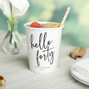 Hello Forty Minimalist 40th Birthday Party Paper Cups
