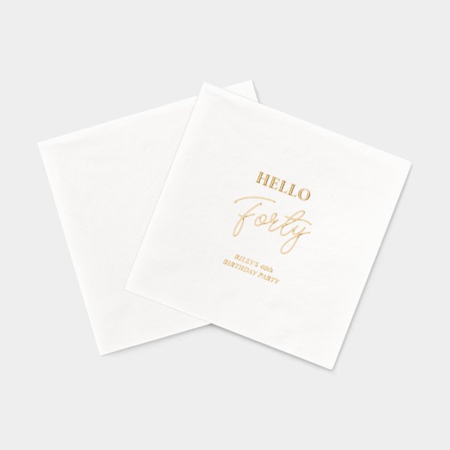 Hello Forty | Modern 40th Birthday Party Foil Napkins (Back)