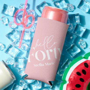 Hello forty modern minimal pink 40th birthday seltzer can cooler
