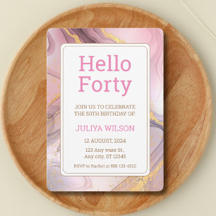 Hello forty pink glitter calligraphy birthday invitation