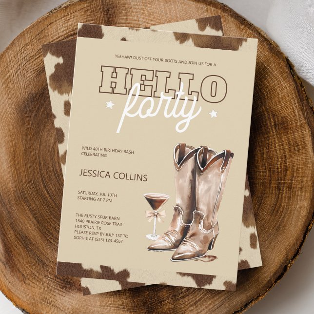 Hello Forty Rustic Western 40th Birthday Party Invitation (Hello Forty Rustic Western 40th Birthday Party Invitation)