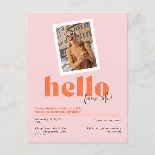 "Hello, four-oh!" 40th birthday retro Invitation Postcard