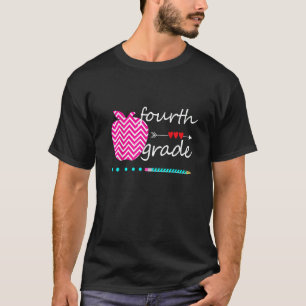 Hello Fourth 4th Grade Heart Teacher Student Back T-Shirt