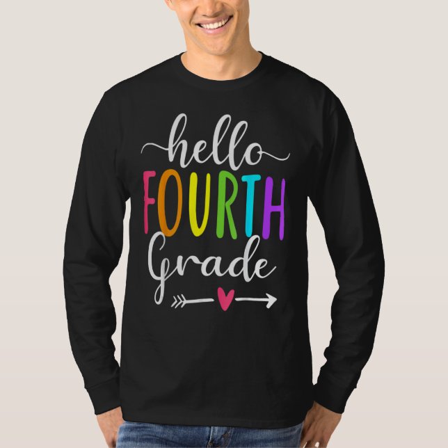 Hello Fourth Grade 4th Back To School Teacher Stud T-Shirt (Front)