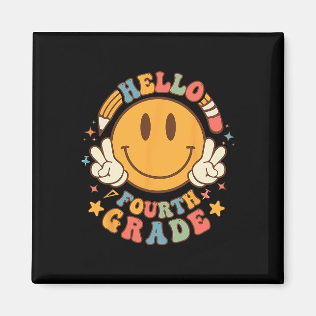 Hello Fourth Grade Back To School Groovy Teacher S Magnet (Front)