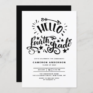 Hello Fourth Grade   Black Third Grade Graduation Invitation