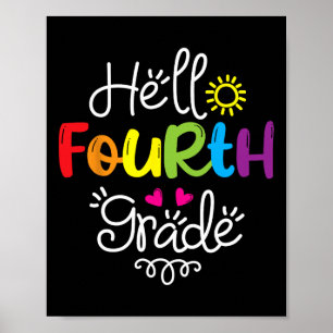 Hello Fourth Grade  Fun 4th Grade Back to School G Poster