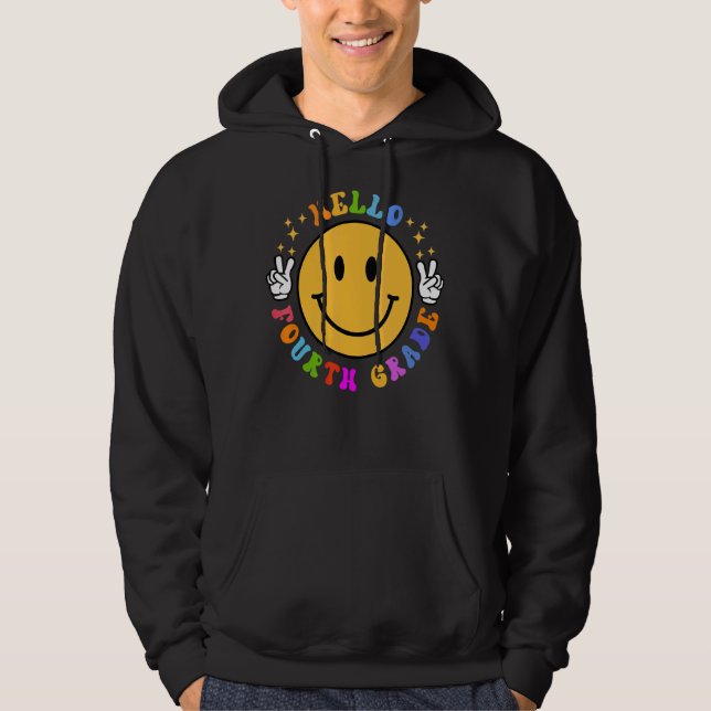 Hello Fourth Grade Happy Face 5th Grade Smile Back Hoodie (Front)