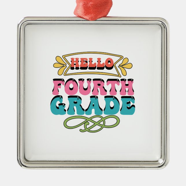 Hello Fourth Grade Metal Tree Decoration (Front)
