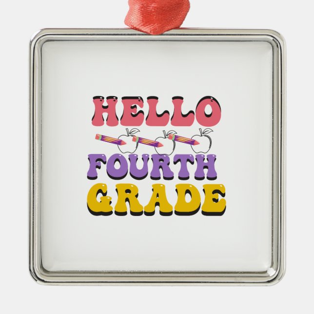 Hello Fourth Grade Metal Tree Decoration (Front)