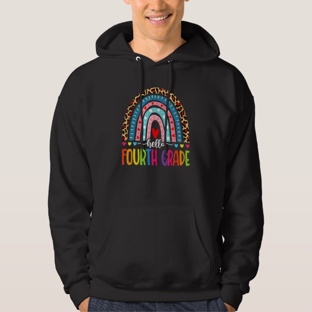 Hello Fourth Grade Rainbow Leopard Back To School  Hoodie (Front)