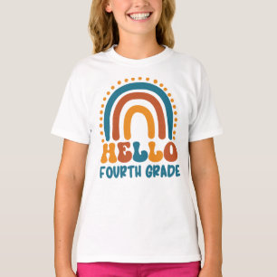 Hello Fourth Grade Retro style boho rainbow T-Shirt