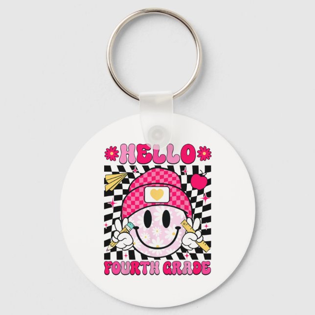 Hello Fourth Grade Smile Face 4th Grade Back To Sc Key Ring (Front)