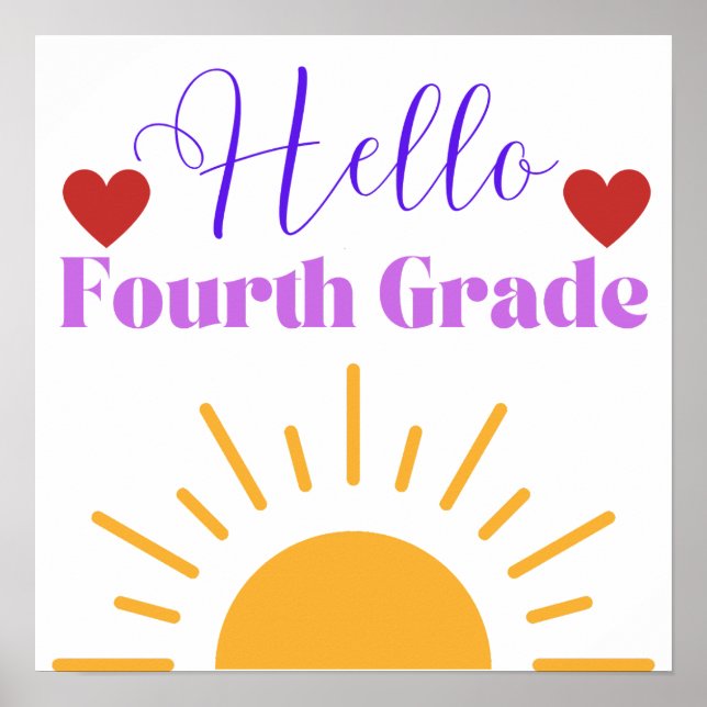"Hello Fourth Grade" Sunshine Classroom Poster (Front)
