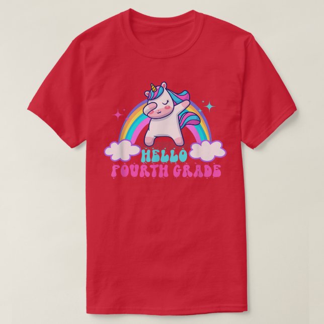 Hello Fourth Grade Unicorn Back To School First Da T-Shirt (Design Front)