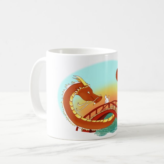 Hello Friend | Cat and Dragon Coffee Mug (Front Left)