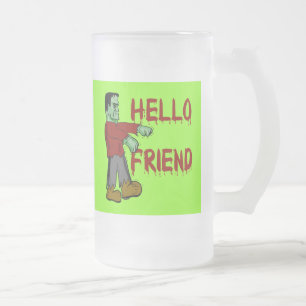 Hello Friend Creepy Frankenstein T shirts, Hoodies Frosted Glass Beer Mug